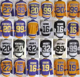 Mężczyźni Hokej Vintage Retro 20 Luc Robitaille Jersey 32 Kelly Hrudey 23 Dustin Brown 99 Wayne Gretzky 19 Butch Goring All Szyged Black Ye