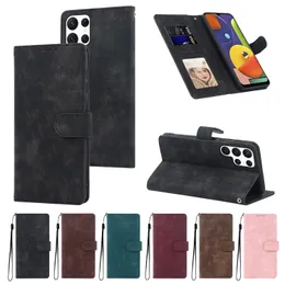 Casos de carteira de couro de couro PU Retro à prova de choque para Samsung Galaxy S22 Ultra S21 Fe S20 Plus Nota 20 A53 A33 A12 A73 Flip Stand Phone Capa FundA