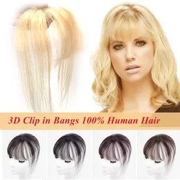 3D -fransar bangs Human Hair Topper f￶rl￤ngningsklipp i h￥rstycket med tempel f￶r kvinnor kort vinkelbrun