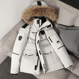 メンズダウンパーカー-30度冬のジャケットメンホワイトダックコート厚い暖かいパフ大きな毛皮フード付きウィンドブレーカー厚いコートマン