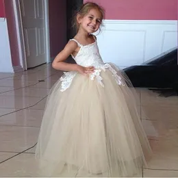 Abiti da ragazza Champagne Girls Dress Fancy Kids Fiore di pizzo Mesh Bambini Abiti da sposa Abiti da ballo formale Abiti da bambino per ragazzaGirl's