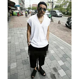 Men's T Shirts Korean Men's Summer Wear V-neck Hip-hop Loose Trend Pure Cotton Casual Sleeveless T-shirt Personalized Versatile Fashion