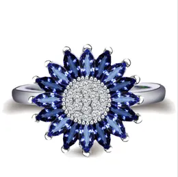 Klusterringar vintage mode smycken ankomst solros ring 925 silverfyllning Marquise Blue CZ Promise Wedding Band Flower Gift Cluster Clusta