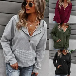 Kvinnors hoodies tr￶jor Autumn Winter V-ringning sexig r￶d huv f￶r kvinnor avslappnad vintage solid tr￤ning varm dam l￥ng￤rmad huvtr￶jor