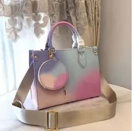 Yüksek kaliteli lüks tasarımcı çanta onthego tote çanta güneş doğumu pastel monogramlar boya çanta lüks yaz çok renkli alışveriş çapraz gövde yuvarlak cüzdan