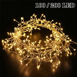 Strings Luzes de corda Fio de cobre 100/200 LED Firecracker Fairy Garland para Janela de Natal Casamento em casa Festa decorada