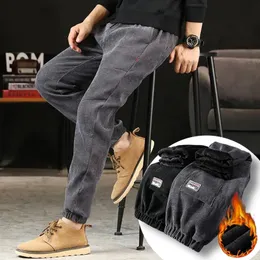 Calça masculina de inverno masculino mais veludo veludo veludo veludo calça de moletom solta de lã casual harlan lã de fundo para homens tamanho m-4xlmen's