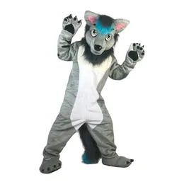 Plush Grey Fox Wolf Husky Dog Mascot Costume Canine Animal Fursuit kl￤der f￶r Halloween Party Adults Mascots outfit