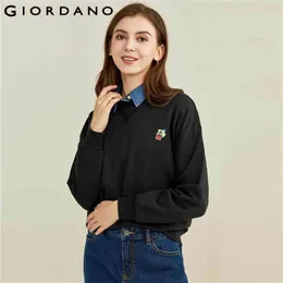 Giordano 여성 스웨트 셔츠 자수 드롭 숄더 느슨한 스웨트 셔츠 긴 슬리브 캐주얼 90391764