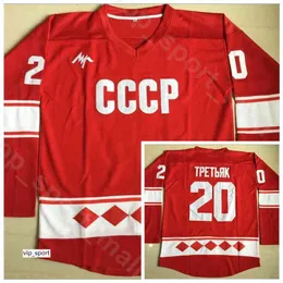 Män vintage 1980 CCCP Ryssland 20 Vladislav Tretiak Jerseys Red Home Ice Hockey 24 Sergei Makarov Jersey