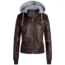 Vestes pour femmes 2022 mode Slim Type femmes automne et hiver veste à capuche amovible fermeture éclair court haut en cuir Z725