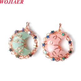 New Trendy Rose Gold Pendant Natural Blue Turquoise Stone Nine Star Moon Collana Fashion Couple Wed Jewelry BO970