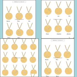 Pendant Necklaces 12 Constellation Necklace Crystal Zodiac Pendants Fashion Jewelry Will And Sandy Stainless Steel Coin Drop Vipjewel Dh1If