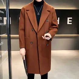 رجال خريف الشتاء منتصف الطول معطف الصوف الكوري السميك سميكة overcoat جاكيتات مزدوجة الأكمام 3XL 220822