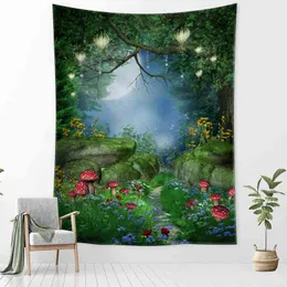 Tapestry Green Tree Forest Landscape Carpet Wall Hanging Psychedelic Art Bohemi