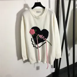 Malhas de suéter solto feminino com rosa bordado designer tops milão camisas de pista de Milão Pullover