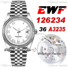 EWF 36 126234 A3235 Automatic Mens Ladies Unisex Watch Fluted Bezel White Diamond Roman XI VI Dial JubileeSteel Bracelet Same Serial Card Super Edition Puretime E5