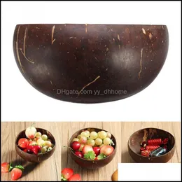 Bowls 1Pc Vintage Natural Coconut Shell Bowl Eco-Friendly Ice Cream Creative Fruit Handicraft Art Work Decoration-Abux Drop Yydhhome Dhfqj