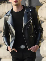 Mauroicardi Spring Autumn Short Forged Black Black Faux Leather Riker Jacket Men Zipper Long Sleeve Plus Size Clothing 4XL 5XL 220822