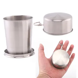 Portable Telescopic Tumblers 75/150/250ml Outdoor Stainless Steel Folding Cup with Keychain Foldable Mug Collapsible Water-cup Handcup Travel Camping ZL1318