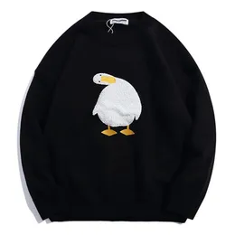 Rozgrotowany futrzany głowa Pochylona kaczka Sweter Mężczyźni harajuku zima kreskówka gęsi wzór pullover black dzianin jumper Pull Homme 220822