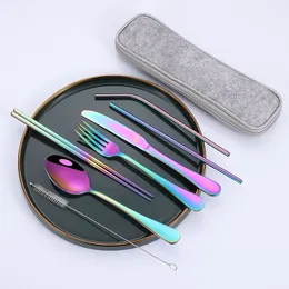 8pcs/set Of 304 Stainless Steel Cutlery Set Spoon Fork Chopsticks Portable Packaging Dining Out With Storage Box WJ0051