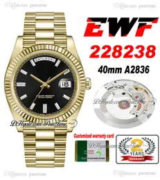 EWF Dag Datum 228238 ETA A2836 Automatisch Herenhorloge Geel Goud Fluted Zwart Baguette Diamond Dial Presidentiële Armband Dezelfde seriële kaart Super Edition Puretime D4