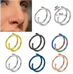 Rostfritt st￥l dubbel n￤sa ring spiral n￤sa septum piercing broskbrosch￶r ￶rh￤ngen tragus spiral f￶r kvinnor nostril smycken 7 f￤rger