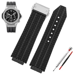 Klockband för HUBLOT BIG BANG Silikon 25x19mm Vattentät Herr Rem Kedja Tillbehör Gummiarmband 220819