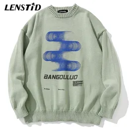 Lenstid homens hip hop malha jumper suéteres padrão criativo impressão streetwear harajuku outono hipster casual malhas pullovers 220822