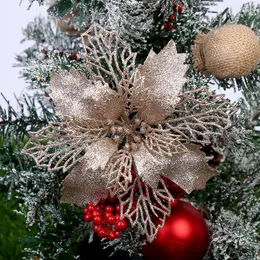 Flores decorativas grinaldas por atacado Glitter Artificial Flower Christmas Tree Decorations Xmas Ornament Fake Wedding Supplies 11cmdecorati