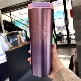 400-500ml Starbucks 304 Edelstahl-Theroms Becher geprägtes Metall tragbares Kaffeepaar Handy Cup mit Packung Box307l