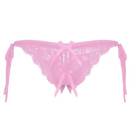 Herr g-strängar män sissy underkläder crotchless g-sträng snörning t-back sömnkläder låg midja blommor spetsar throcks nightwearmen's