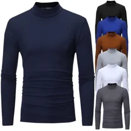 Turtleneck för män Solid Color Slim Elastic Thin Pullover Spring Autumn Underwear Turtleneck Men Sticking Blue Base Tshirt Top 220822