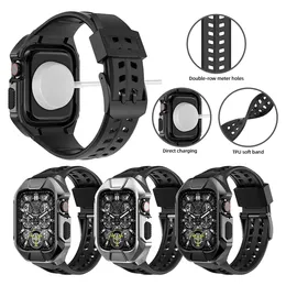 TPU Smart Watch Band rostfritt stålfodral för Apple Watch Protective Cover Case 44mm 45mm män armband kompatibla med iWatch serier 4 5 6 7 8 SE