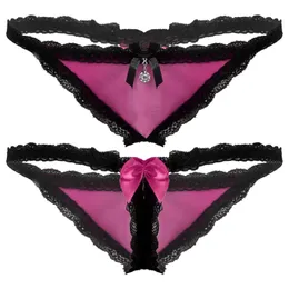 رجال G-Strings Mens Bowknot Lace Trim ملخصات منخفضة الخصر G-String Sissy Intelder Color Color Consials Panties Hongsmen مرنة مرنة