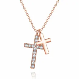 Pendant Necklaces Jingyang Hangers Kettingen Voor Vrouwen Fashion Crystal Double Cross Sieraden Meisje Charm Zirkoon Verstelbare K2582