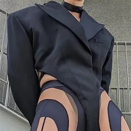 Erkekler blazer bodysuits katı yaka uzun kollu sokak kıyafetleri içi boş sırtsız takım elbise seksi gündelik giyim