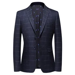 Style brytyjskie w stylu Plaid Blazer Men Casual Slim Fit Kurtka Single Button Business Social Plus Size 3xl Hombre 220822