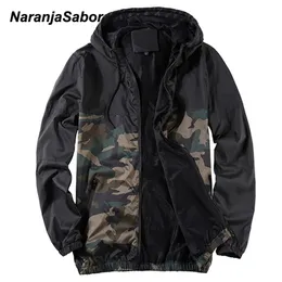 Naranjasabor jaqueta masculina outono jaqueta masculina juventude camuflagem retalhos capuz casaco fino ajuste roupas de marca 4xl n548 220822