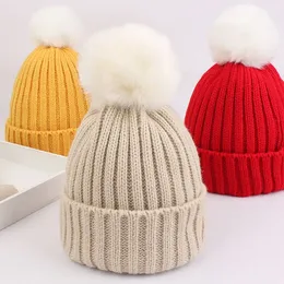 Autumn Winter Baby Kids Knitted Hat Wool Ball Skull Cap Girls Boys Beanies Children Hats Fit 1-6T