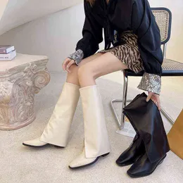 Boot Boot New Fashion Boots Womens Knee Leather Leather Enualy أحذية مدببة إصبع القدم منخفضة الكعب امرأة Long 1203