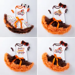 Thanksgiving Kinder Kleidung Set Print Tops Bodysuit Tutu Rock Stirnband Baby Outfits