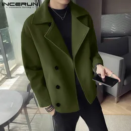 Incerun Tops Men 's Solid Allmatch Wormen Warm Blends Jackets Windbreaker Doublebreasted Fit Thicken Coat Overcoats S5XL 220822