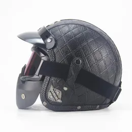 モトクロスヘルメットマスク取り外し可能なゴーグルとマウスフィルターオープンフェイスオートバイハーフヘルメットビンテージヘルメットに最適
