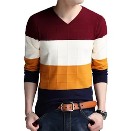 BROWON Brandsweater Outono Mens Manga Longa Slim Sweaters Vneck Fit Sweater Listrado Bottom Sweaters Tamanho Grande M4XL 220822