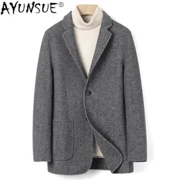 Abiti da uomo Blazer Primavera Autunno Inverno Abito casual Cappotto di lana da uomo Sottile motivo a spina di pesce coreano Giacca da uomo a doppia faccia FCYMe