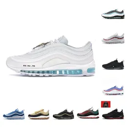 Max 97 MSCHF x INRI Jesus Casual Shoes Air 97s Sean Wotherspoon Triple White Black Silver Bullet Pine Green Bred Volt Reflective Sail al aire libre Hombres Mujeres Zapatillas deportivas