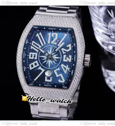 42mm Vanguard Classic Yachting V45 SC Automatic Mens Watch Blue Dial Diamond Bezel Stainless Steel Bracelet Date Sport Watches HelloWatchE245B2