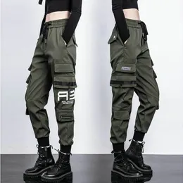 Duże kieszenie spodni ładunkowej Kobiety elastyczne wysokie talia luźne spodni streetwear w lupgy taktyczna spodni hip -hop Wysoka jakość Joggers Pants 220816